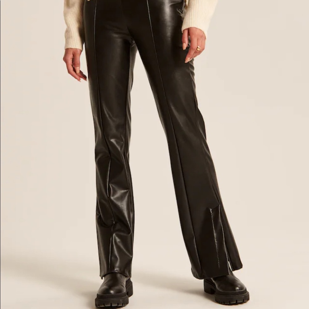NWT NEW Abercrombie & Fitch Split-Hem Vegan Leather Slim Flare Pant. Brand new. - Picture 2 of 4